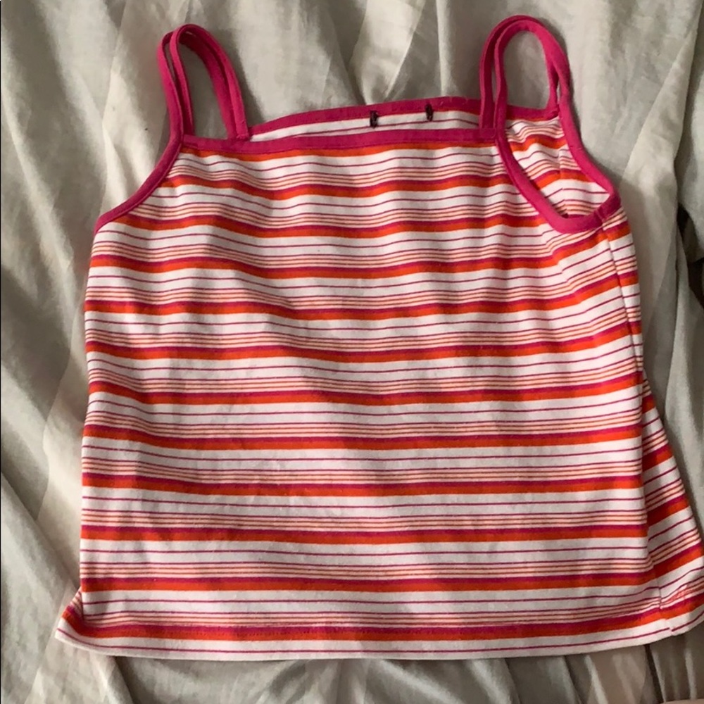 orange purple pink and white striped tank top